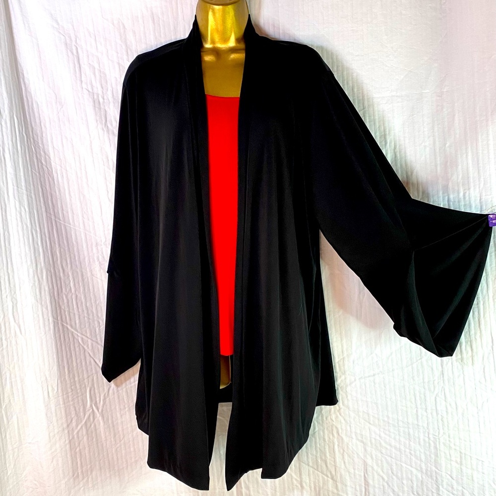Lane Bryant Open Front Cardigan Kimono Style Long Sleeve Black Sz 18/20